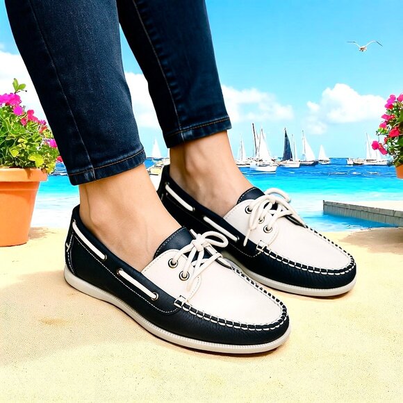 Robert Zur RZ Loafer Flats Black & White Leather Moc Drivers size 11 - Picture 1 of 9